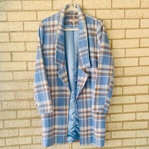 ANDREE BY UNIT Blue and Brown Plaid Trench Coat